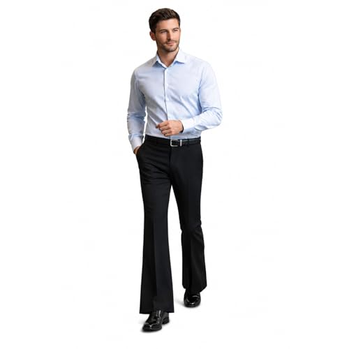 Image of Men's Black Bootcut Trouser, Bar Vi Fabric, Tailored Fit, Stretchable Formal Pant (in, Numeric, 28)