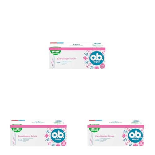 o.b. Original Super Plus (32 Stück), Tampons für sehr starke Tage, StayDry Technologie & geschwungene Rillen, zuverlässiger Schutz und ein sauberes Gefühl während der Periode (Packung mit 3)