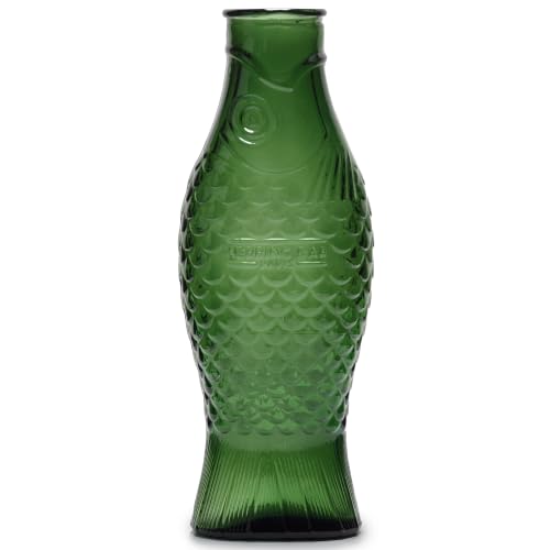 Caraffa in vetro per acqua | Collezione Fish & Fish di Paola Navone | Caraffa 850 ml | Bottiglia verde scuro per bevande