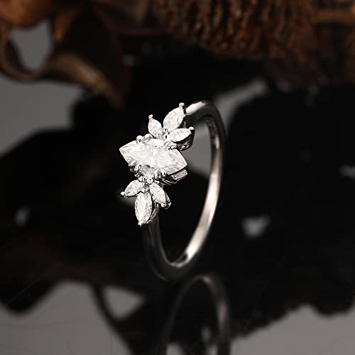Frayerr Birthstone Gift Ring - Pointed Prong Set Excellent Marquise Cut 0.50 Carat Gh Vvs1 Moissanite Ring - Platinum Plated 925 Silver Wedding Ring - Sparkle Moissanite Cluster Ring - Engagement Ring For Her (6) #TOP4