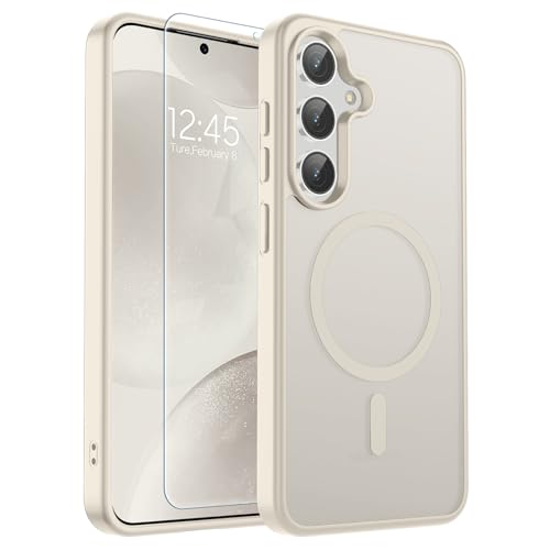 Image of SUPFINE Magnetic for Samsung Galaxy S24 Plus Case / S25 Plus Case with Screen Protector, (Built-in Magnets) (Military Grade Drop Protection) Slim Translucent Shockproof Phone Case,Stone