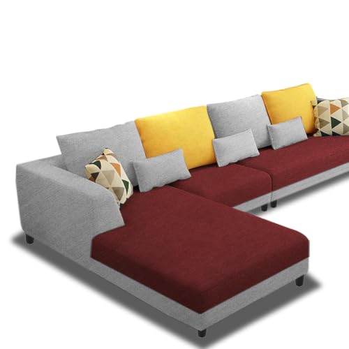 Image of Galib LHS 6 Seater L Shape Sofa Set for Living Room (Maroon Grey Fabric) Premium Fabric Sofa Set
