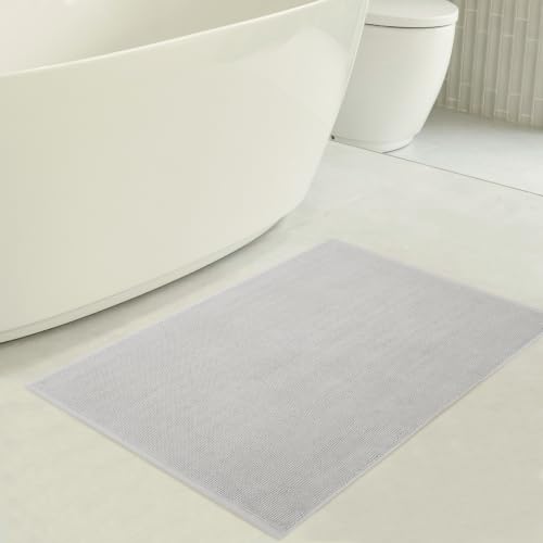 Image of American Soft Linen Bath Rug, 20 in 34 in 100% Cotton Bath Mats Rugs for Bathroom, Slip Reducer Washable Shaggy Form Area Rugs, Silver Grey Bath Rug