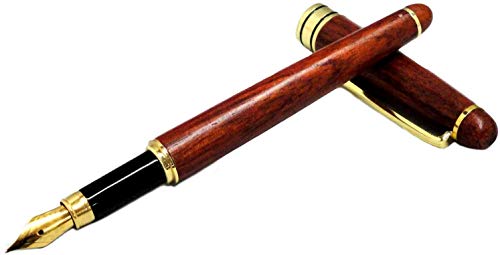 高級 木製 万年筆 インクカートリッジ付属 細字 ローズウッド 天然 木 ウッド カートリッジ式