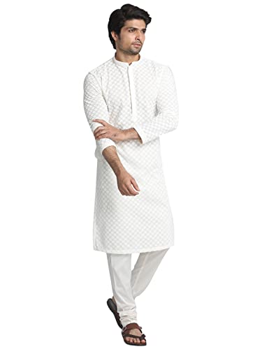Image of Manyavar Men's Cotton Blend Chikankari Kurta Set (2pcs)