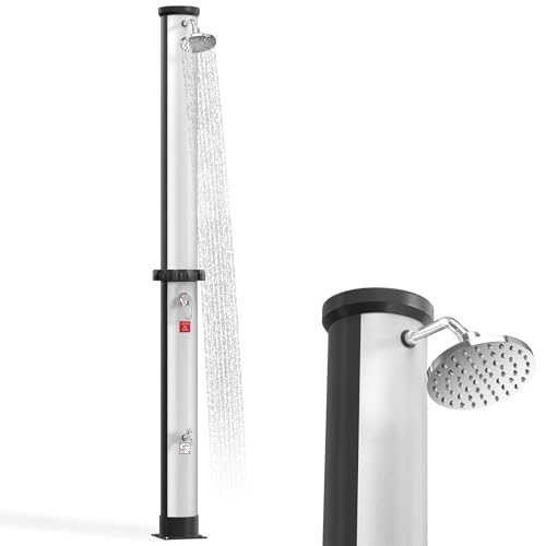 NAIZY Ducha solar de 40 litros, para jardín, exterior, con rotación de 360°, cabezal de ducha de lluvia, sin conexión de corriente, máx. 60 °C, color plateado