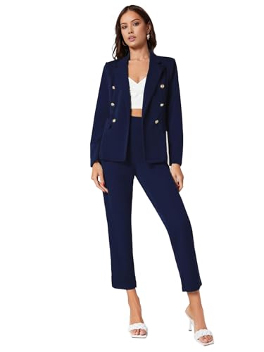 Women's Suits for Work Professional Business Attire 2 Piece Blazer and Pants Set, Navy Blue, XL (16-18)4