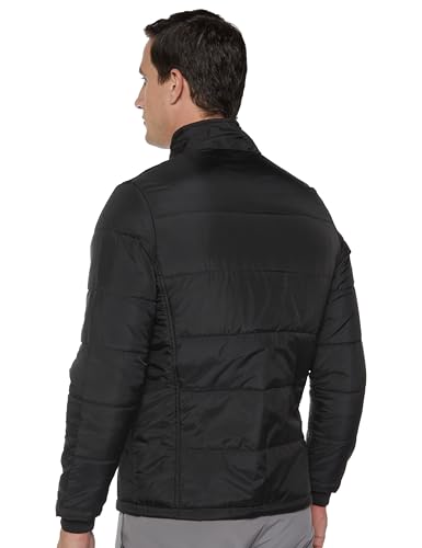 Image of Qube By Fort Collins Men's Nylon Standard Length Regular Fit Quilted Bomber Jacket with Detachable Hood - Winter Warm, Insulated Lining, Ribbed Cuffs, and Stylish Design
