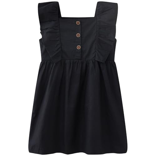 UMELOK Toddler Girl Dress Kids Sleeveless Ruffle Dresses for Girls Summer Outfits Beach Sundress(Black 3T)