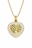 Collar de árbol de la vida de acero inoxidable dorado con colgante de corazón y piedras brillantes, cadena ajustable con cierre de mosquetón, San Valentín, cumpleaños, Navidad o sorpresa para