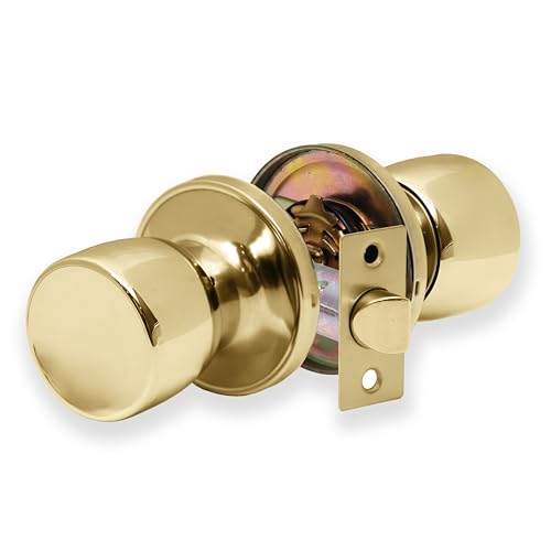 XFORT Tulip Passage Knob – Poignée de Porte Ronde Américaine avec Serrure Simple – Bouton de Poignée Rotatif pour Portes Intérieures en Bois – Finition Laiton...