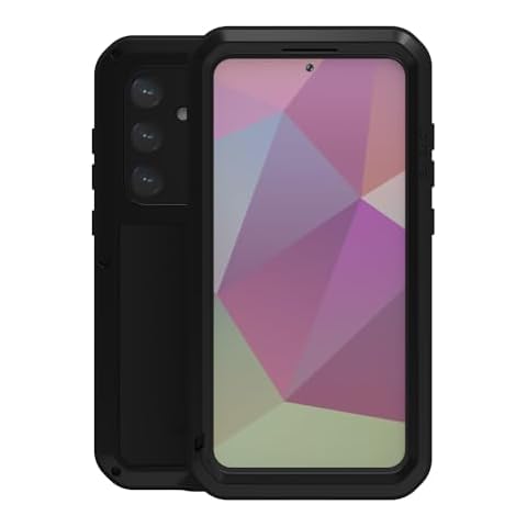 LOVE MEI Military Rugged Case for Samsung Galaxy S24 Plus 5G, with Tempered Glass Screen Protector, Shockproof Dustproof Hybrid Metal Silicone Gel Heavy Duty Full Body Cover Black Cover