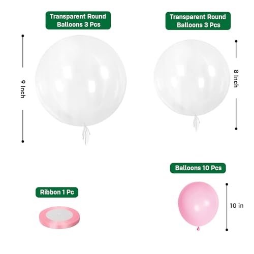 Image of Party Propz Transparent Balloon Decoration Kit - Set of 17 Clear Round Balloons with Pink Latex Balloons & Ribbon for Birthday Party, Baby Shower