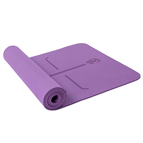 Lixada Esterilla de Yoga TPE Insípido con Línea de Posición Colchoneta de Yoga Alfombrilla de Yoga para Fitness Culturismo Pilates 183 * 61cm