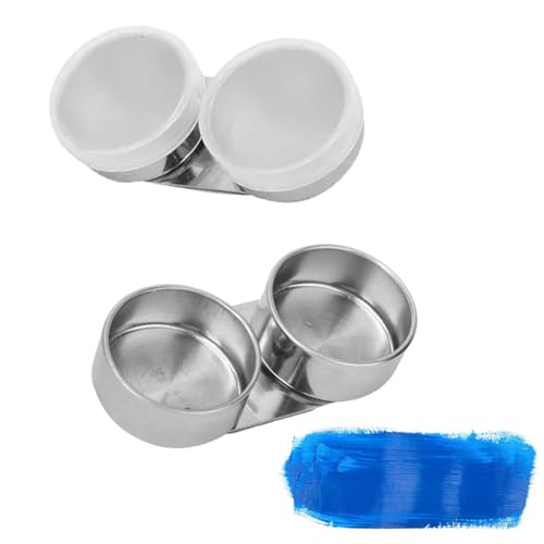 Beufee Stainless Steel Palette Cup, Large Mouth Double Dipper Pallete Cup Single Dipper Palette Cups Palettes Container Cup with Lid for Drawing(05)