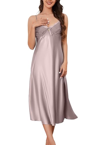ALCEA ROSEA Women Silk Satin Nightgown Sexy Lace Chemise Lingerie Long Sleepdress for Ladies Sleepwear Slip Negligee2