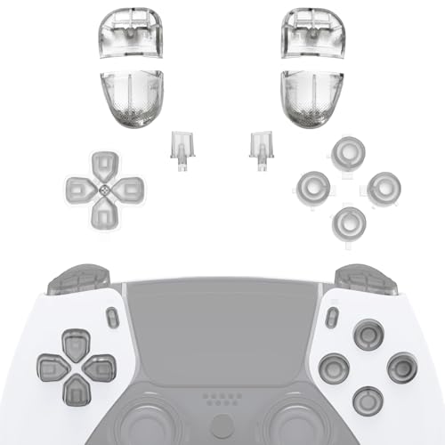 eXtremeRateのps5 edgeコントローラーに対応用クリア素材交換フルボタンセット、十字キー、シェアオプション、ホーム、フェイスボタンとR1、L1、R2、L2トリガー、コントローラーはありません【暗闇で光る-グリーン】