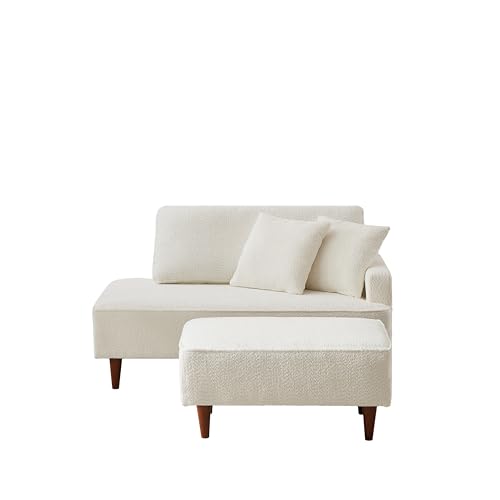 ERYE Left Facing Boucle Upholstered Chaise Lounge with Ottoman Set, Modern Minimalist Chaise Lounge Single Leisure Recliner Sleeper Sofa Daybed for Living Room Bedroom by ERYE - Image 5
