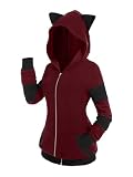 ROSE GAL Rosegal Women Plus Size Cat Ear Ribbed Colorblock Hooded Blouson Jacket Animal Ear Two Tone Cute Hoodie(Red_1/3X)