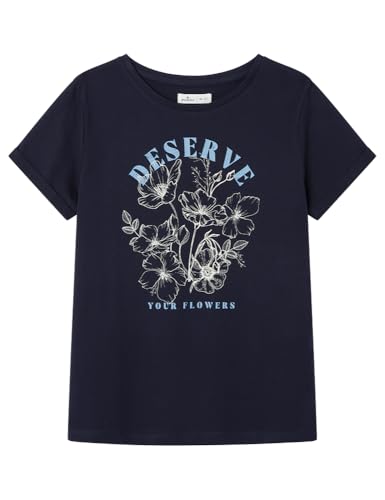 Springfield Camiseta de Manga Corta con Estampado gráfica Floral, Azul Marítimo, S para Mujer