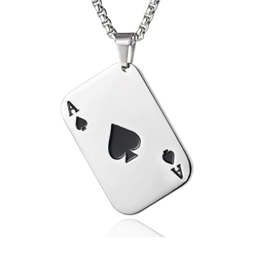 Hip Hop Rapper Stainless Steel Dog Tag Pendant Playing Card Poker Necklace