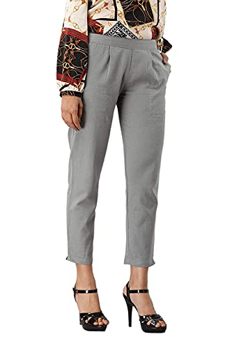 Image of DIGITAL SHOPEE Women Cotton Regular Fit Elastic Waist Casual Ankle Pant Trouser with Two Side Pocket