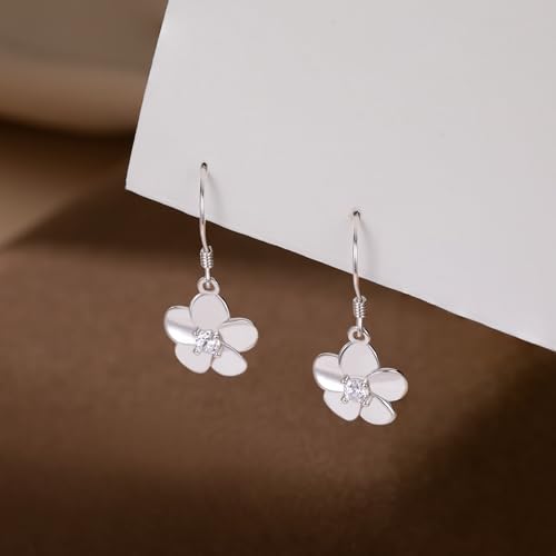 Reffeer Solid 925 Sterling Silver Hawaiian Flower Drop Earrings Plumeria for Women Teens CZ Flower Dangle Earrings Hooks for Spring4