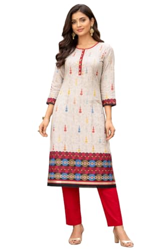 Image of Women's Cotton Blend Unstitched Kurti Set for Women | A-Line Style Dress Material | 2-Piece Traditional Ethnic Wear Suit Fabric