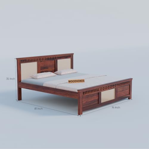 Image of Sheesham Wood 1 Bed Without Storage Solid Wooden Cot Bed Elegant and Functional Bedroom Living Room Home (Honey Finish 3 Can, King)