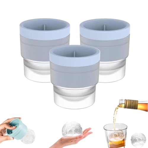 Molde redondo reutilizable de silicona para cubitos de hielo con tapa, fácil de llenar y apilable, apto para bebidas alcohólicas y refrescos (C)