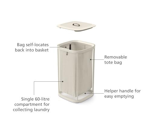 Image of Joseph Joseph Tota One 60L /15.85 gallon Laundry Basket, Removable Washing Bag with handles, Perfect for Bedroom & Bathroom, Ecru