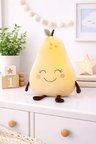 Image of Fun4you Pear Soft Toy Plush Cute Smiling Fruit Plush Toy, Super Soft & Huggable Stuffed Fruit Pillow for Kids, Baby, Nursery Decor & Gift (Yellow, 35 cm)