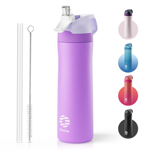 Fjbottle Botella de Agua Acero Inoxidable con Pajita 550ML/710ML - Sin BPA, Antifugas - Botella Térmica para Gimnasio y Niños