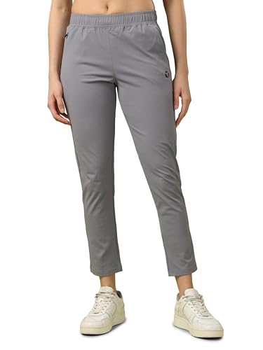 Image of TECHNOSPORT Women's Regular Fit Mid Rise Solid Track Pant with Antimicrobial, Stretchable for Gym, Workout & Sports and Regular Use