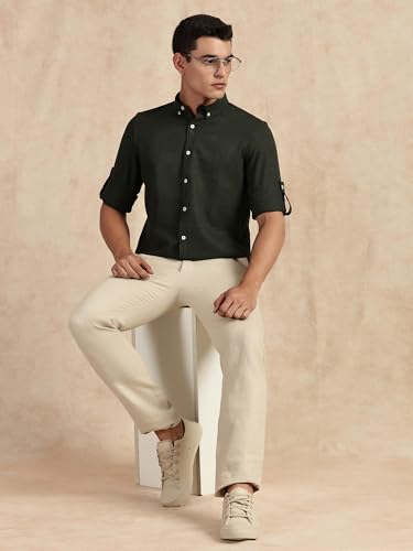 Image of Thomas Scott Men's | Solid | Textured Fabric | Full Sleeve | Slim Fit | Polyester-Blend | Spread Collar | Casual Shirt