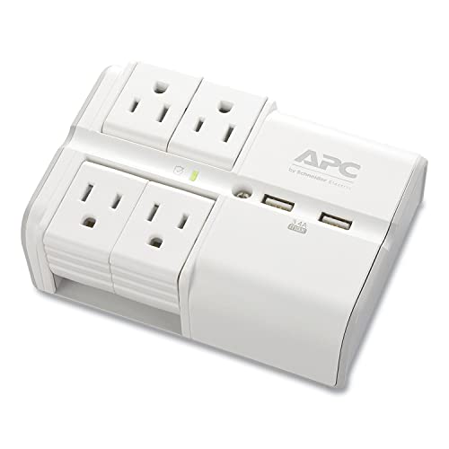 APC Wall Outlet Surge Protector with USB Ports, PE4WRU3, (4) Rotating Multi Plug Outlet, 1080 Joule Surge Protection
