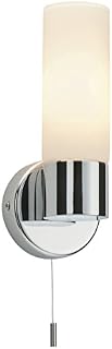 Pure Modern Chrome Plated and Frosted Glass E14 LED Compatible Bathroom Wall Light with Pull Cord IP44 Rated