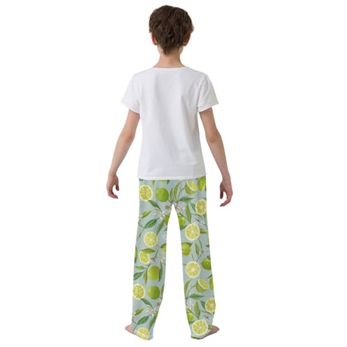 Lime Florals Boys Long Pants Soft Trousers Elastic Waist Kids Lounge Bottoms with Pockets S-XL3