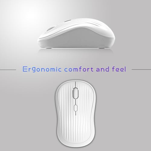 Image of ONE-UP Wireless Mouse, 2.4G + BT, Rechargeable Battery, 4-Key, DPI: 800 /1200 /1600, Silent, Type-C, USB Nano Receiver, Ergonomic, Portable, for Laptop, Chromebook, PC, Mac, Windows (White)