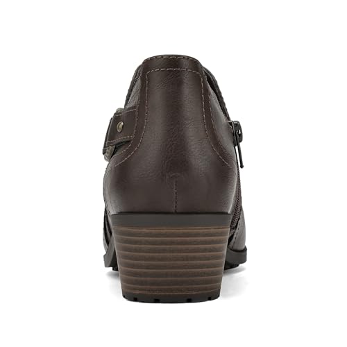 mysoft Women's Side Zipper Ankle Boots Low Stacked Heel Chunky Booties Comfortable Round Toe shoes4