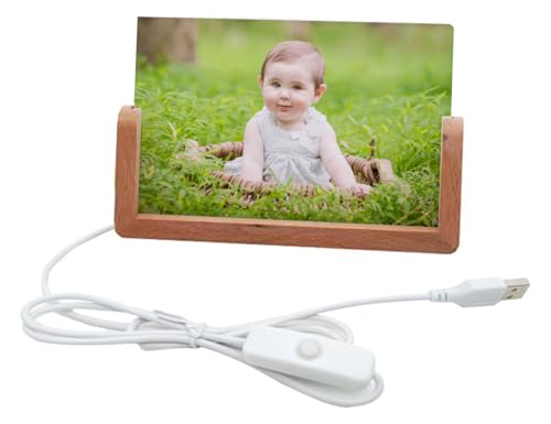 Image of Personalised With Your Own Photo, Acrylic Photo Frame With LED Light And Wood Stand, Picture Frame, 3D Night Rechargeable LED Light Lamp. 6x4 in and 6x8 in. (White, 8x6 Horizontal)