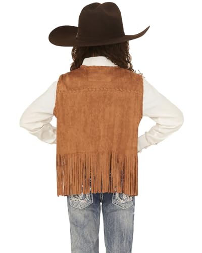 Girls' Faux Suede Vest, Whipstitch Fringe (US, Age, 12 Years, Camel)4