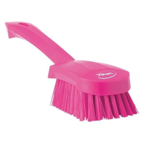 Image of 3 in W Scrub Brush, Stiff, 5 57 /64 in L Handle, 4 1 /2 in L Brush, Pink, Plastic, 10 in L Overall - 1 Each