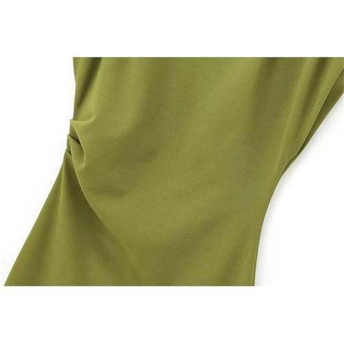 Women Green Sleeveless Turtleneck Pencil Mini Dress with Side Ruching Dress4