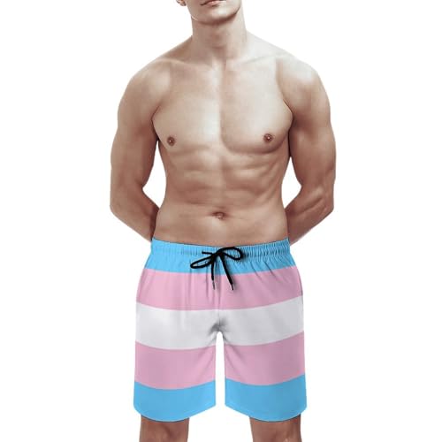 Transgender Pride Flag Men's Beach Shorts Quick Dry Swim Trunks with Pockets Summer Boardshorts for Men2