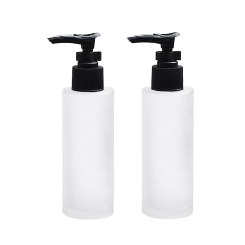 Lot de 2 flacons à pompe en verre dépoli avec tête de pompe noire - Distributeur de lotion rechargeable pour cosmétiques, crème, shampooing, démaquillant et huile - 100 ml