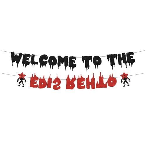 Stranger Birthday Party Decorations,Welcome To The Other Side Banner,Pre-strung Glitter Halloween Spooky Decor Banner For Boys Girls,Stranger Themed Halloween Birthday Party Decorations,Home Room Decor