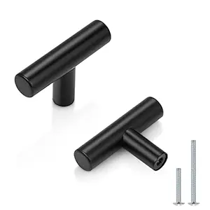 Probrico 10 Pack| 2 Inch Flat Black Kitchen Cabinet T Bar Knobs Single Hole Modern Bedroom Dresser Pull Kitchen Cabinet Handles