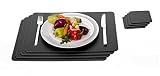 Nikalaz Set of Black Placemats and Coasters, 4 Table Mats and 4 Coasters, Recycled Leather, Place Ma