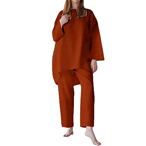 Ensemble femme pantalon large en coton lin premium vetement chic
